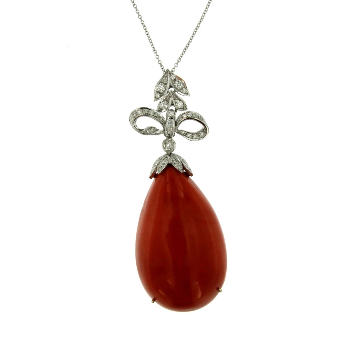 Sardinian Coral Diamond Drop Gold Pendant - Castafiore