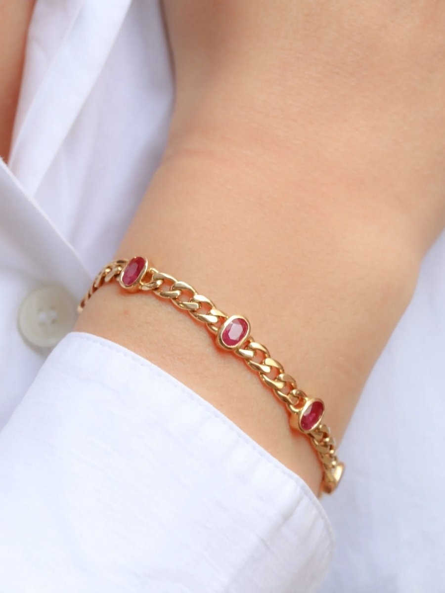 Sautoir à transformation vintage en or jaune et rubis ovales - Castafiore