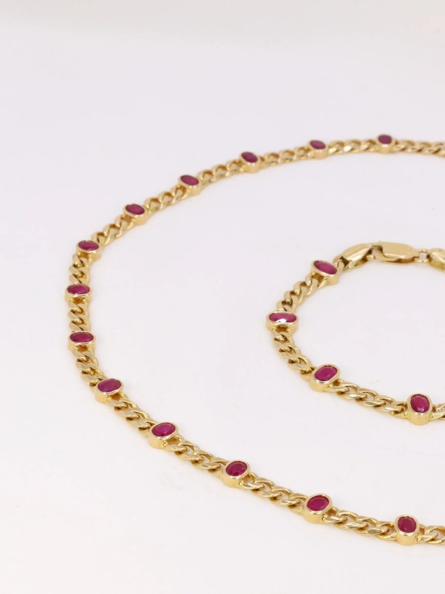 Sautoir à transformation vintage en or jaune et rubis ovales - Castafiore