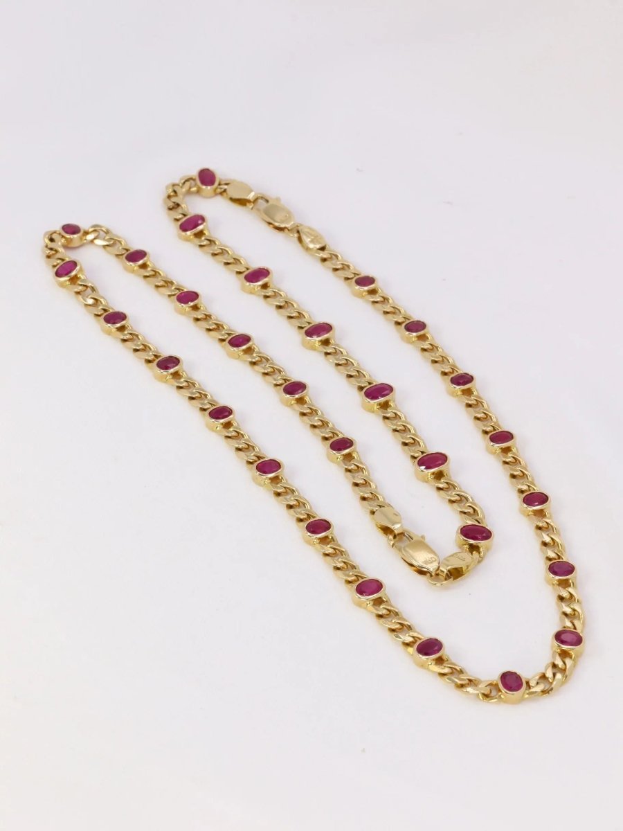 Sautoir à transformation vintage en or jaune et rubis ovales - Castafiore