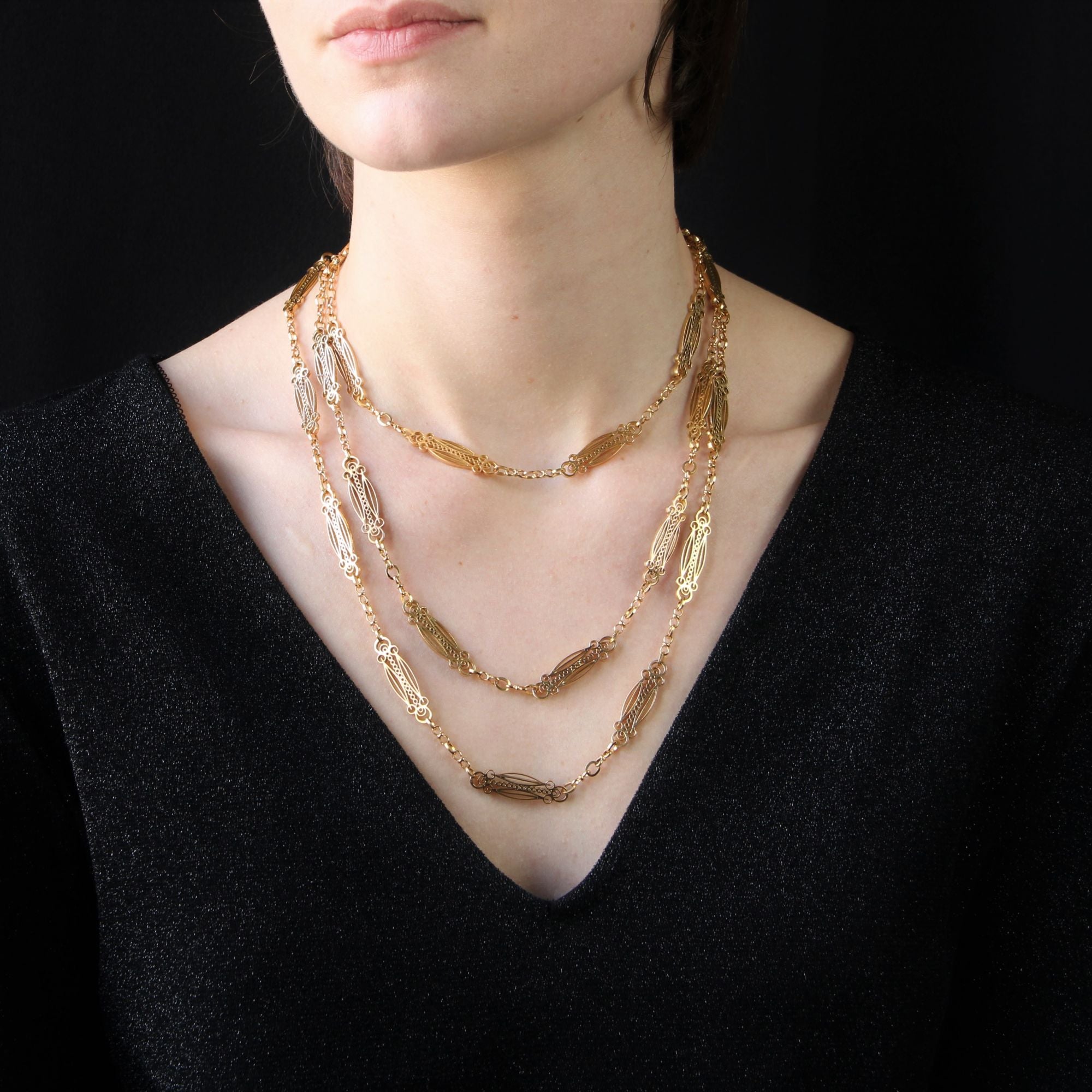 Sautoir ancien en or Art nouveau