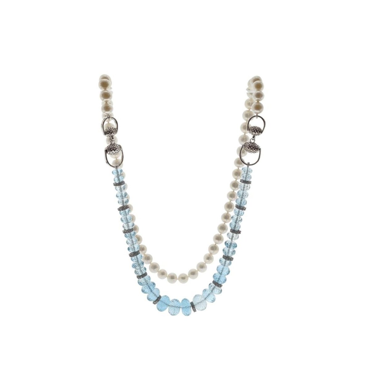 Sautoir de perles et topazes bleues naturelles - Castafiore