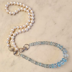 Sautoir de perles et topazes bleues naturelles - Castafiore