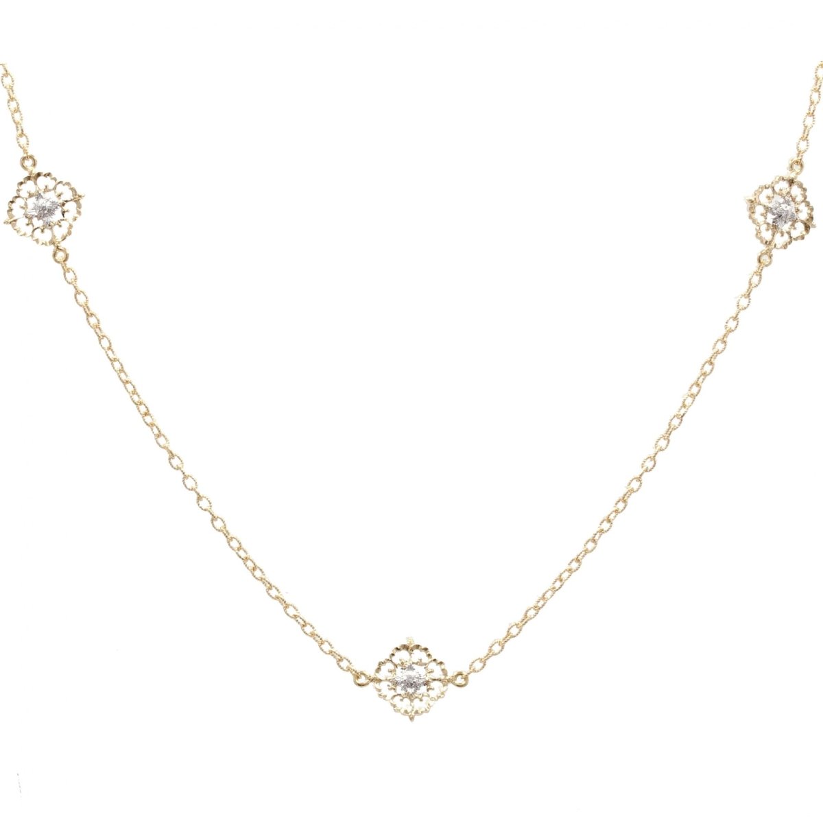 Sautoir diamants ors jaune et blanc arabesques - Castafiore