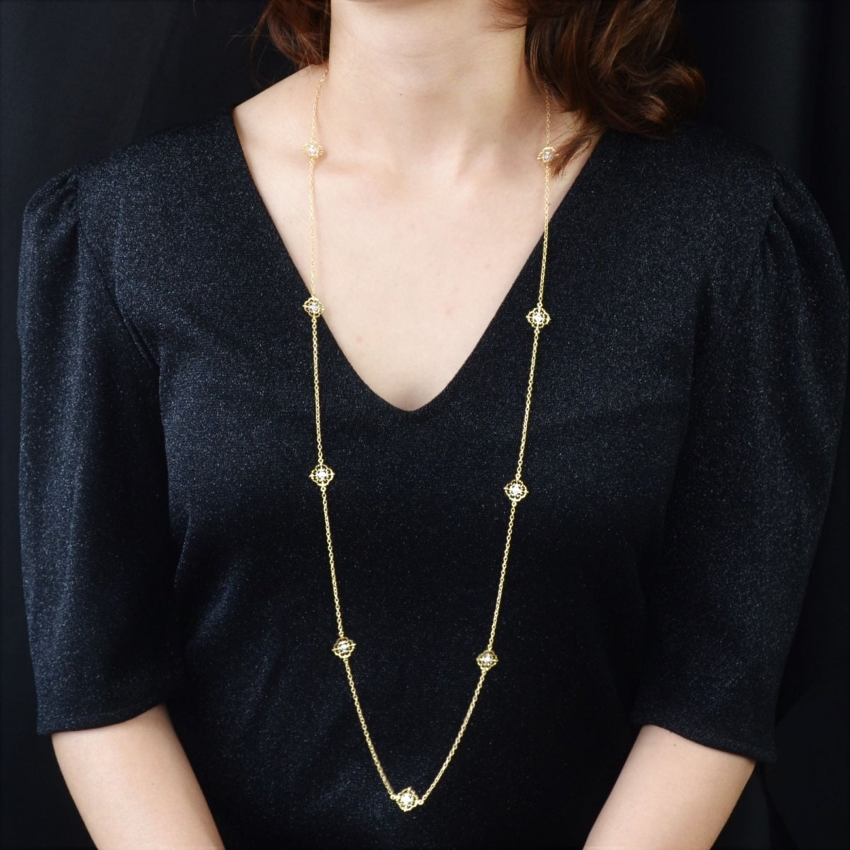 Sautoir diamants ors jaune et blanc arabesques - Castafiore