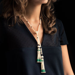 Sautoir perles, émeraudes et onyx - Castafiore