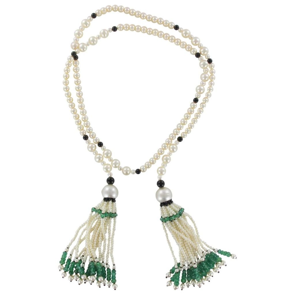 Sautoir perles, émeraudes et onyx - Castafiore