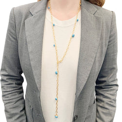 Sautoir Pomellato, "Capri", or rose, céramique turquoise. - Castafiore