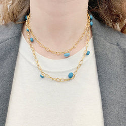 Sautoir Pomellato, "Capri", or rose, céramique turquoise. - Castafiore