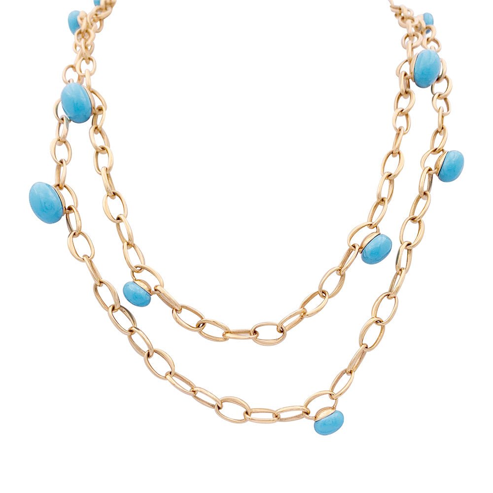 Sautoir Pomellato, "Capri", or rose, céramique turquoise. - Castafiore