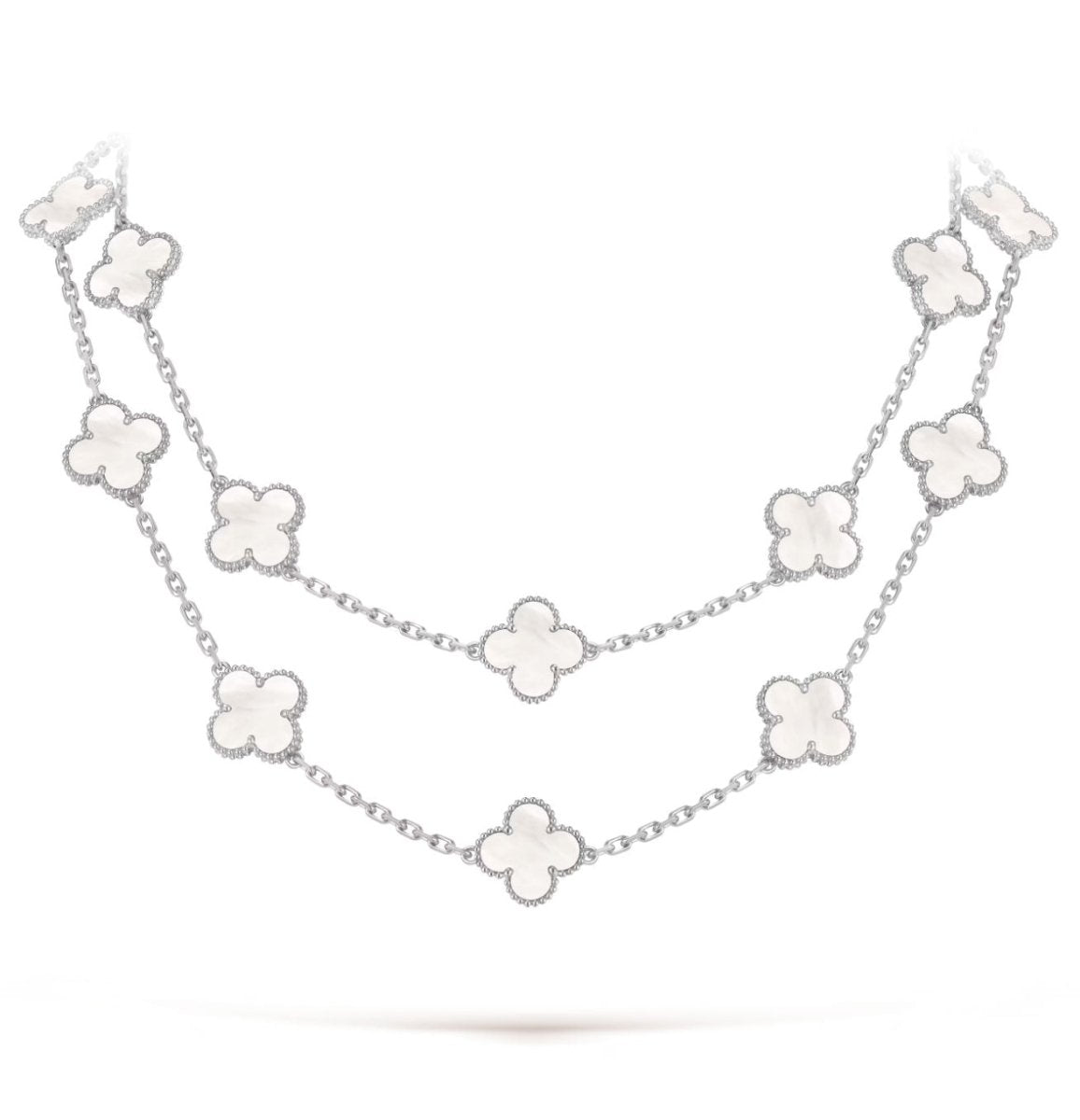 Sautoir Van Cleef et Arpels Alhambra or blanc 750 et nacre