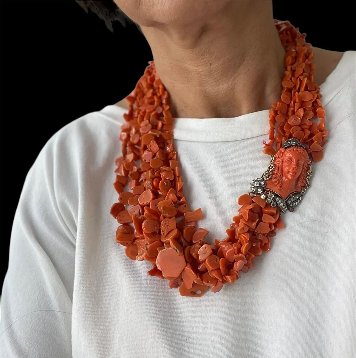 Sciacca - Collier victorien multibrins en corail - Castafiore