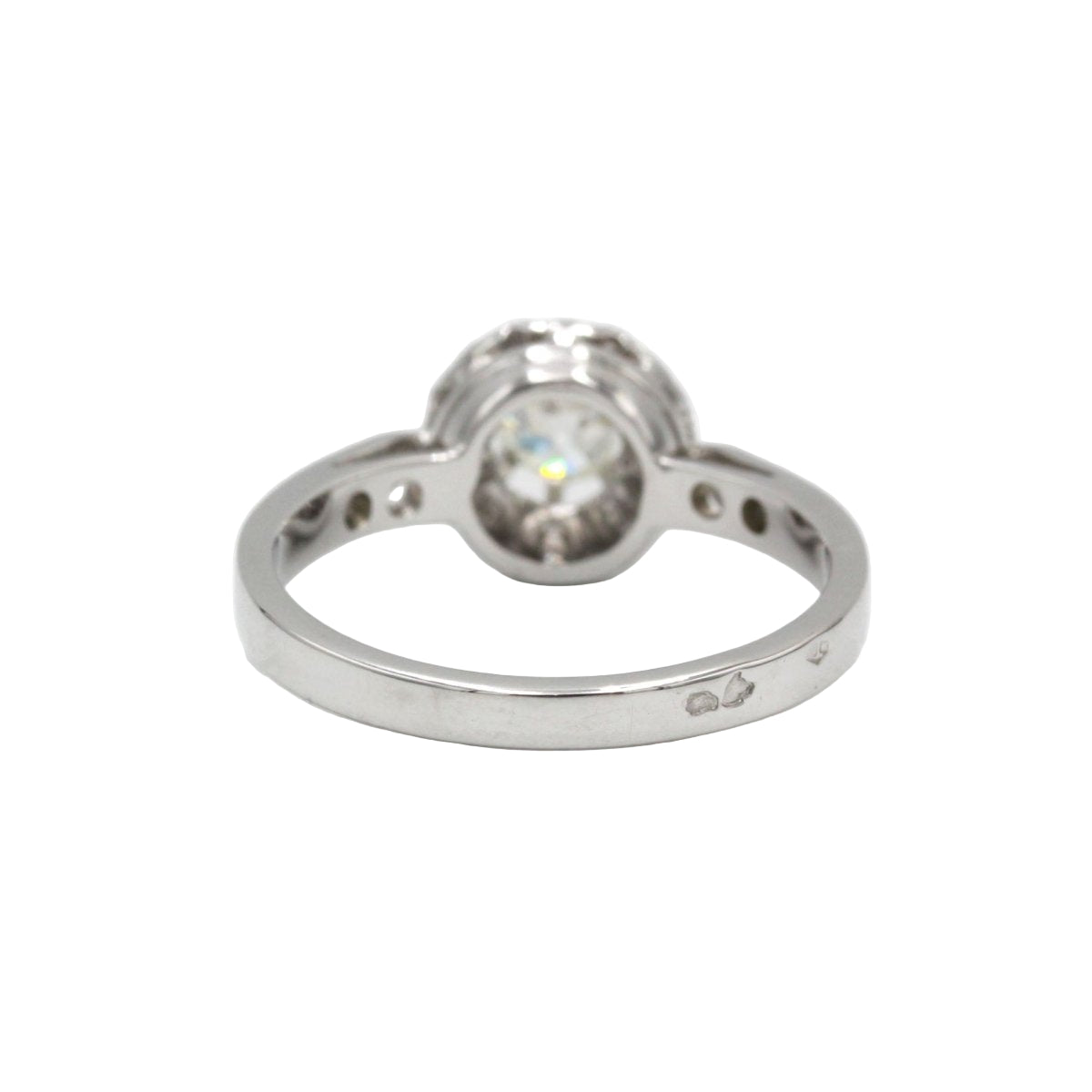 Solitaire ANCIEN Accompagné en or blanc et platine avec diamants - Castafiore