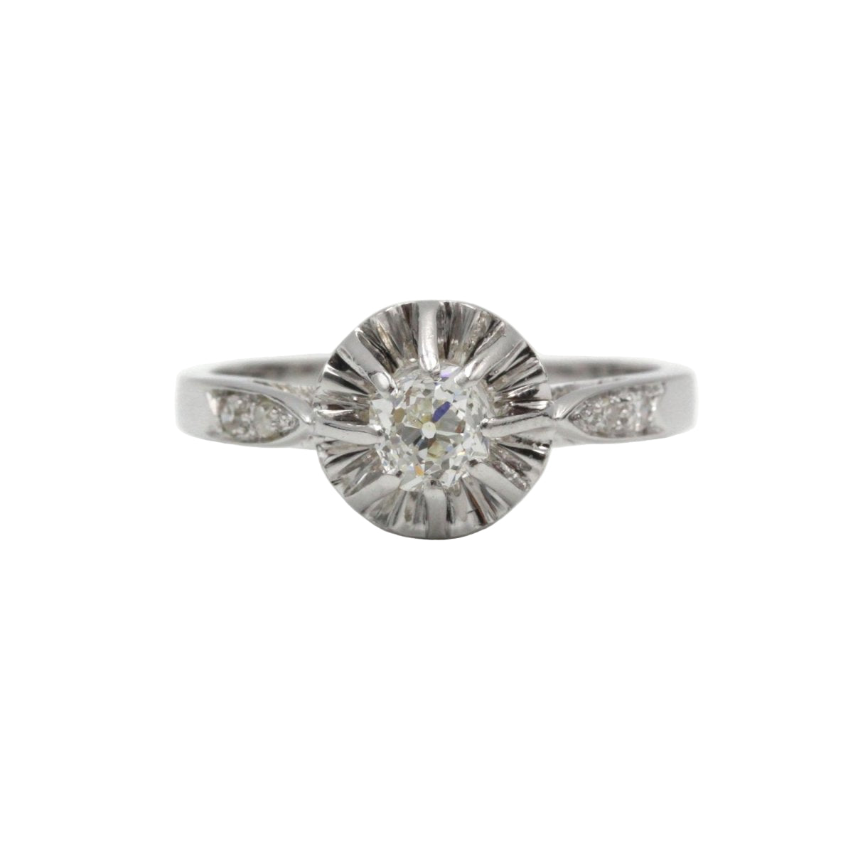 Solitaire ANCIEN Accompagné en or blanc et platine avec diamants - Castafiore