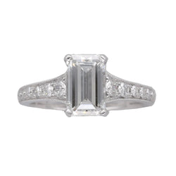 Solitaire diamant taille émeraude de 1,51Cts F - VVS2 (HRD) en or gris 18 Cts. Taille 52 - Castafiore