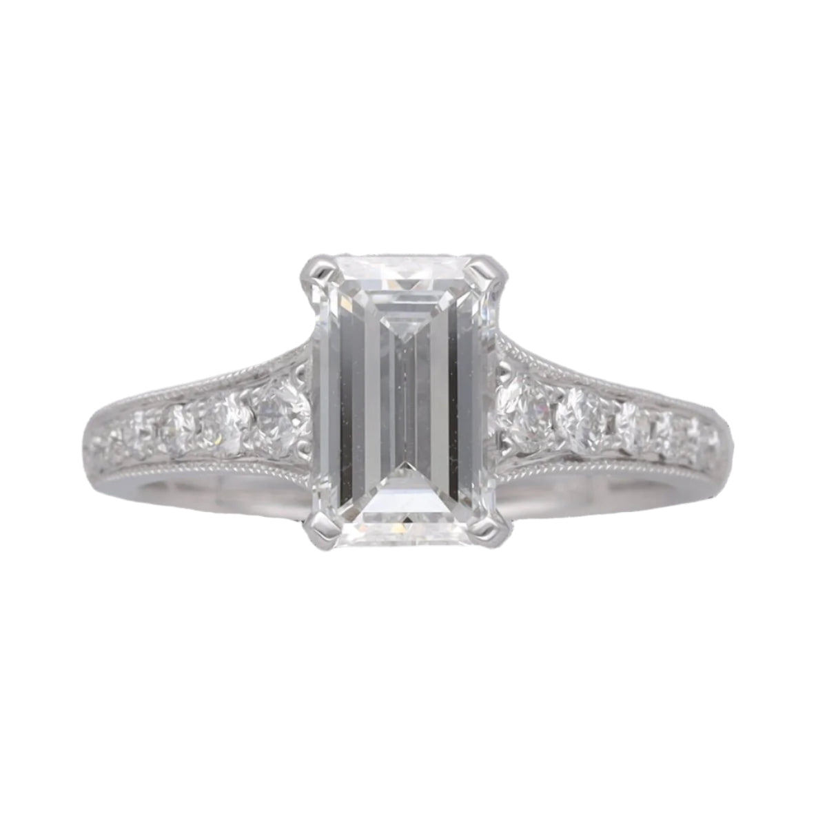 Solitaire diamant taille émeraude de 1,51Cts F - VVS2 (HRD) en or gris 18 Cts. Taille 52 - Castafiore
