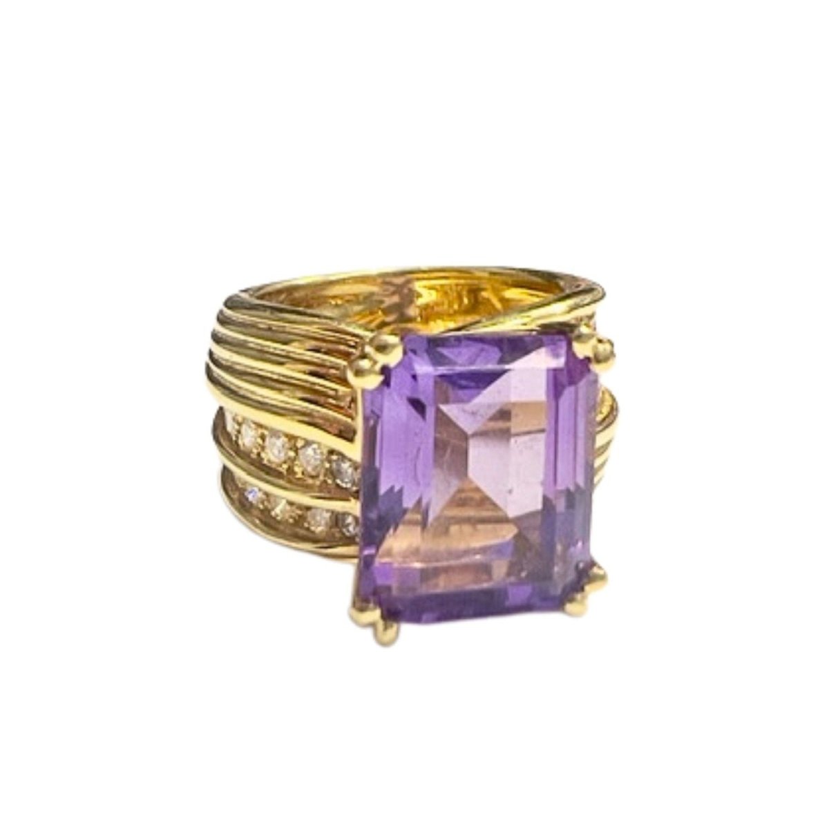 SORTIJA DISEÑO CONTEMPORÁNEO de ORO 18 kts con DIAMANTES y AMATISTAS - Castafiore