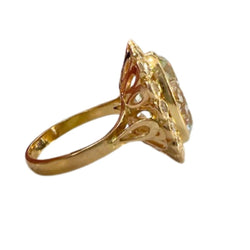 SORTIJA DISEÑO CONTEMPORÁNEO, DISEÑO CLÁSICO de ORO 18 kts con DIAMANTES y AGUAMARINA. PIEZA FRANCESA (BORDEAUX) - Castafiore