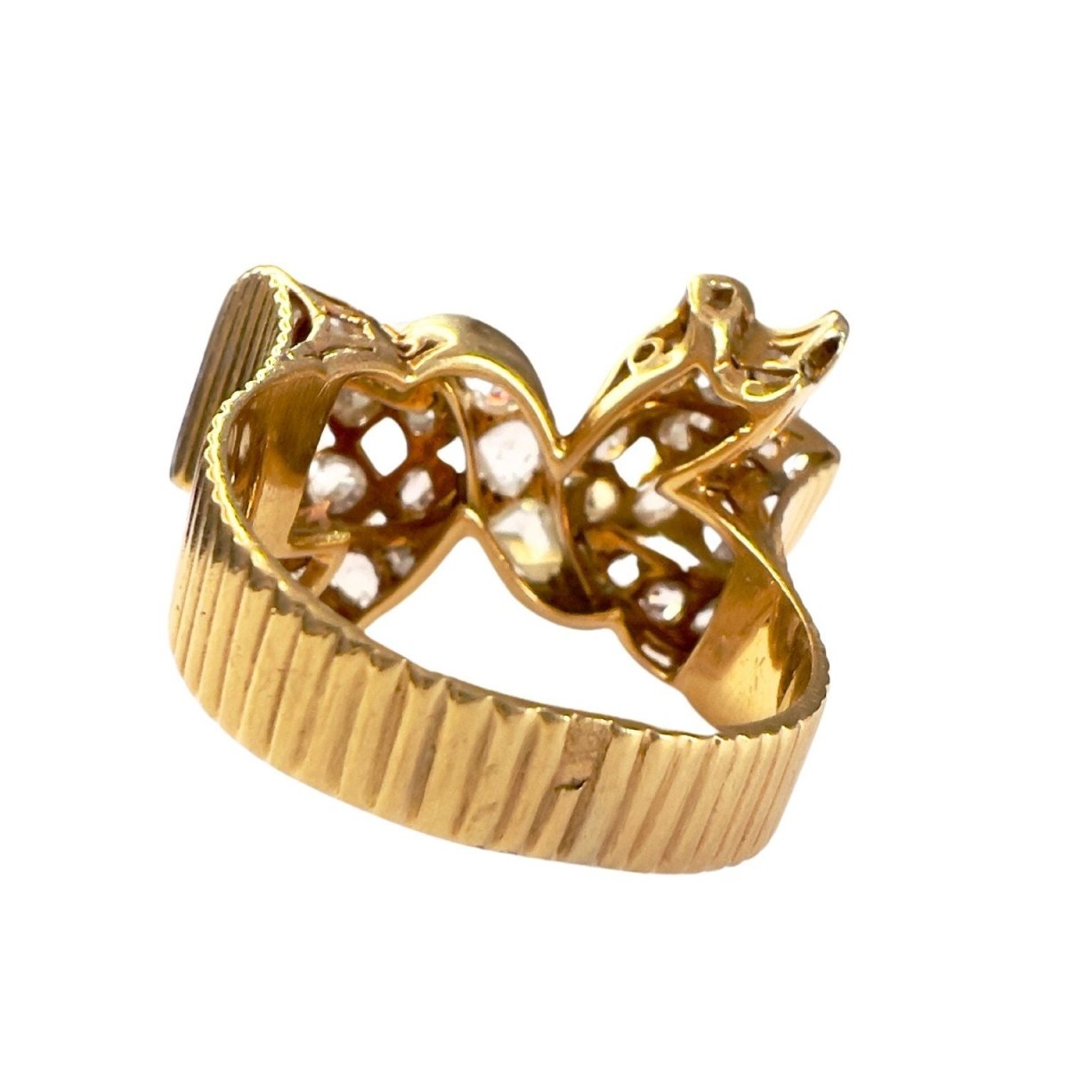 SORTIJA DISEÑO RETRO EPOCA 1940 de ORO y PLATINO con DIAMANTES - Castafiore