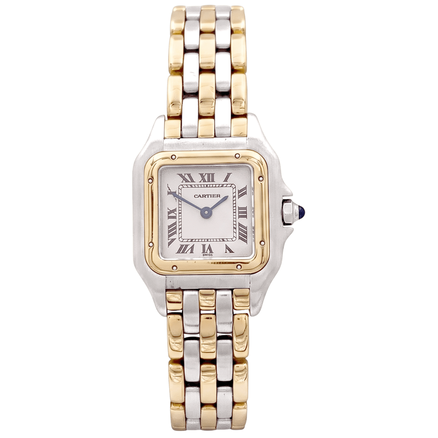 Montre Cartier, "Panthère", acier et or jaune trois rangs.