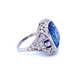 Ssef/Gubelin Certified 17 Carat Sapphire Art Deco Diamond Platinum Ring - Castafiore