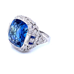 Ssef/Gubelin Certified 17 Carat Sapphire Art Deco Diamond Platinum Ring - Castafiore