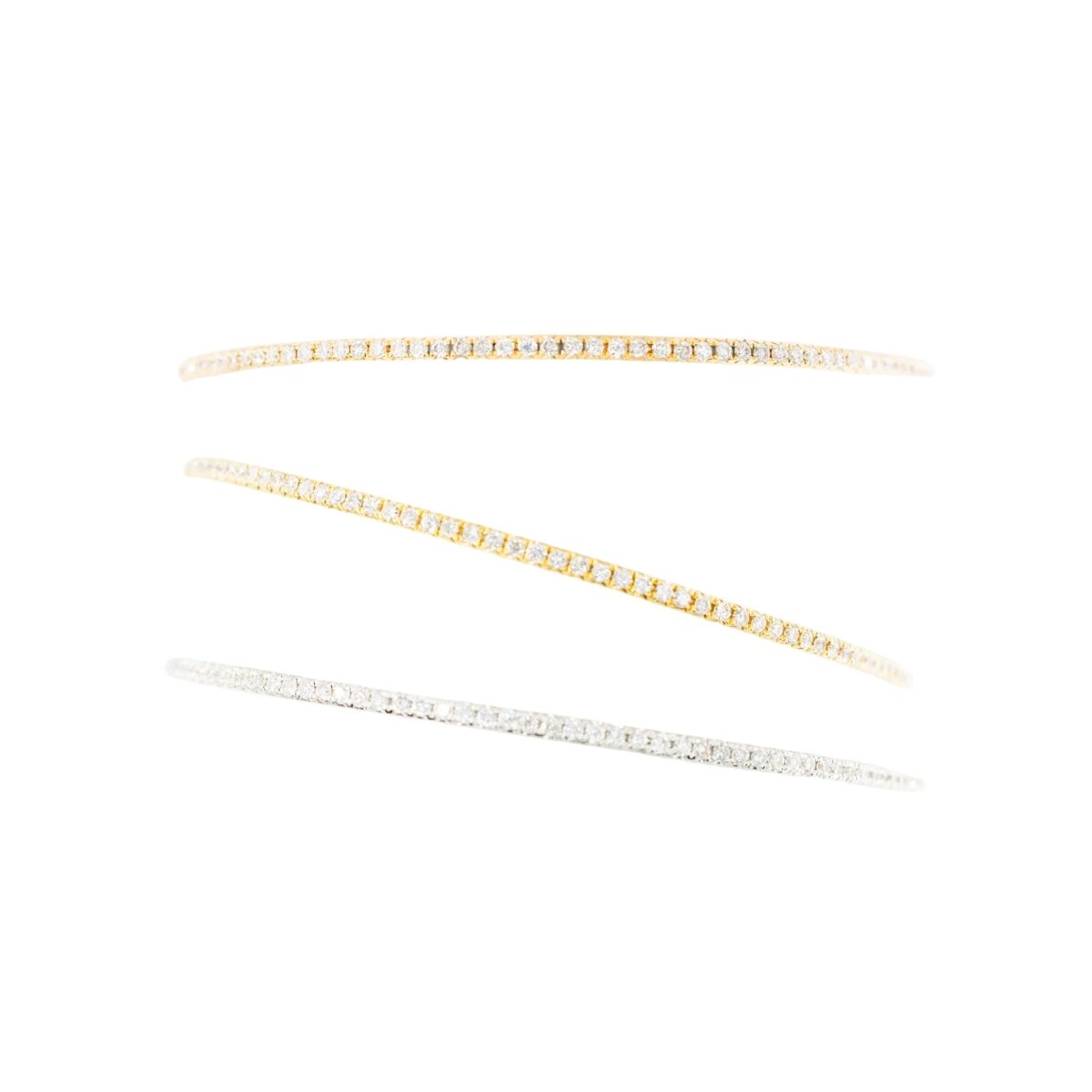 Trois bracelets Joncs en or blanc, or jaune, or rose et diamants - Castafiore
