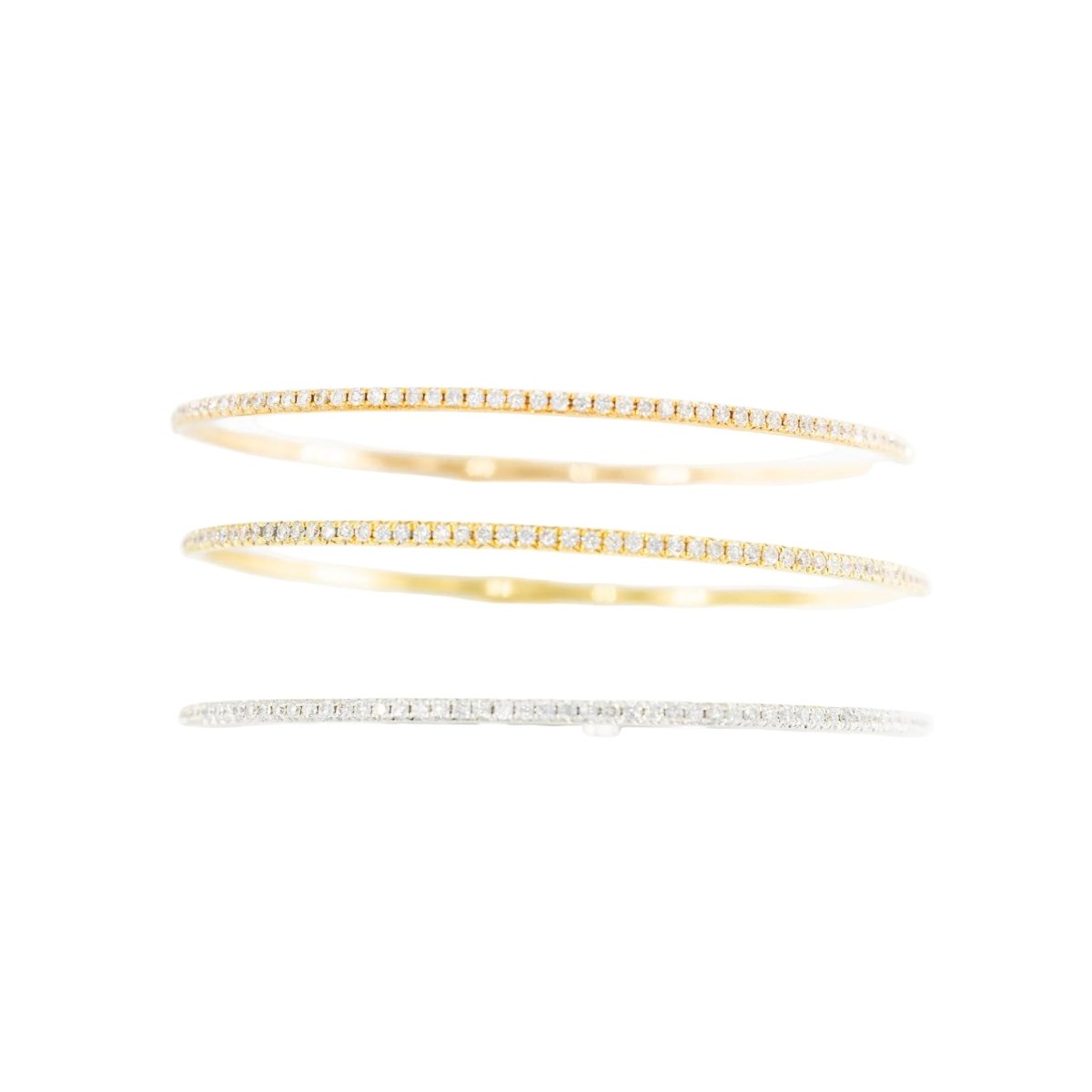 Trois bracelets Joncs en or blanc, or jaune, or rose et diamants - Castafiore