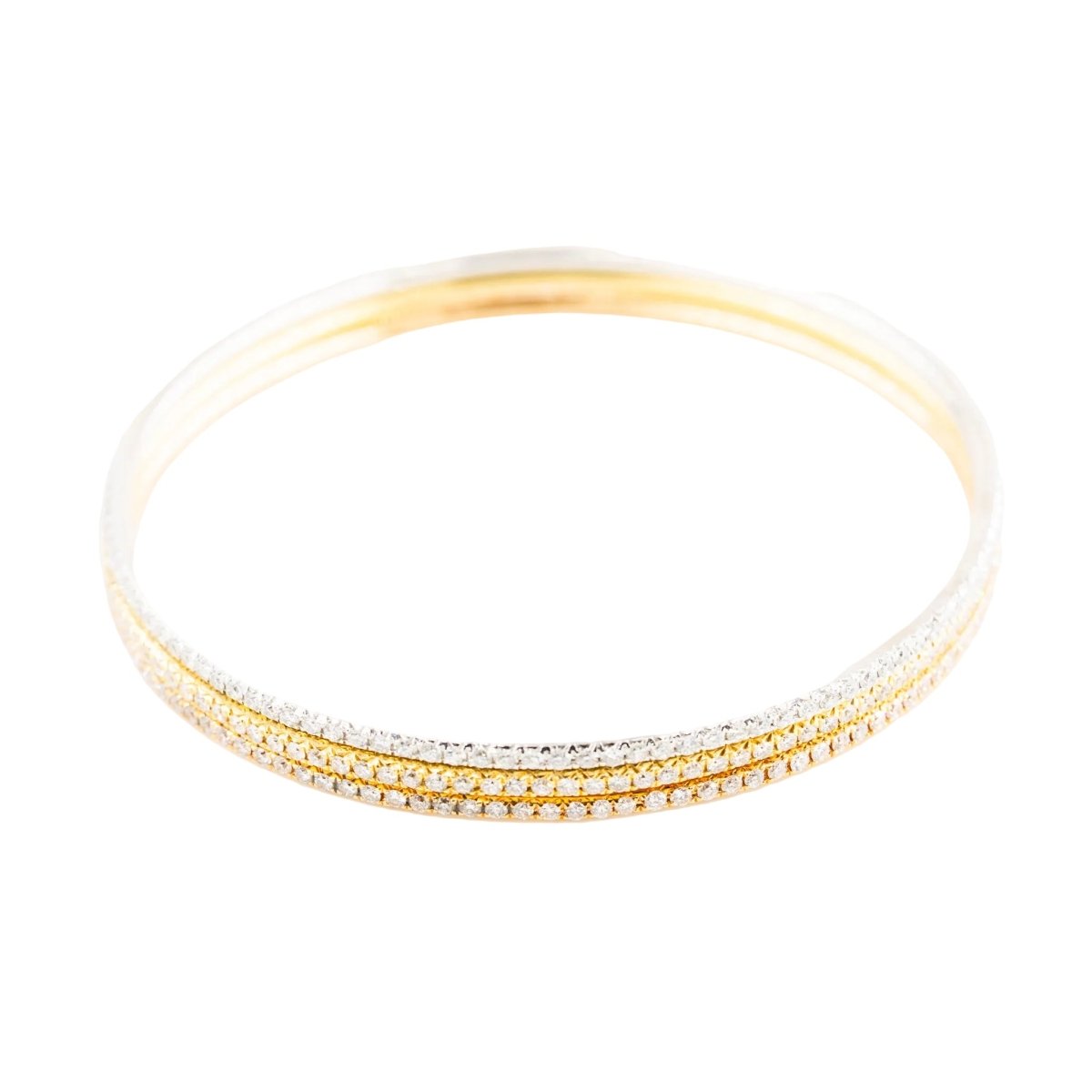 Trois bracelets Joncs en or blanc, or jaune, or rose et diamants - Castafiore