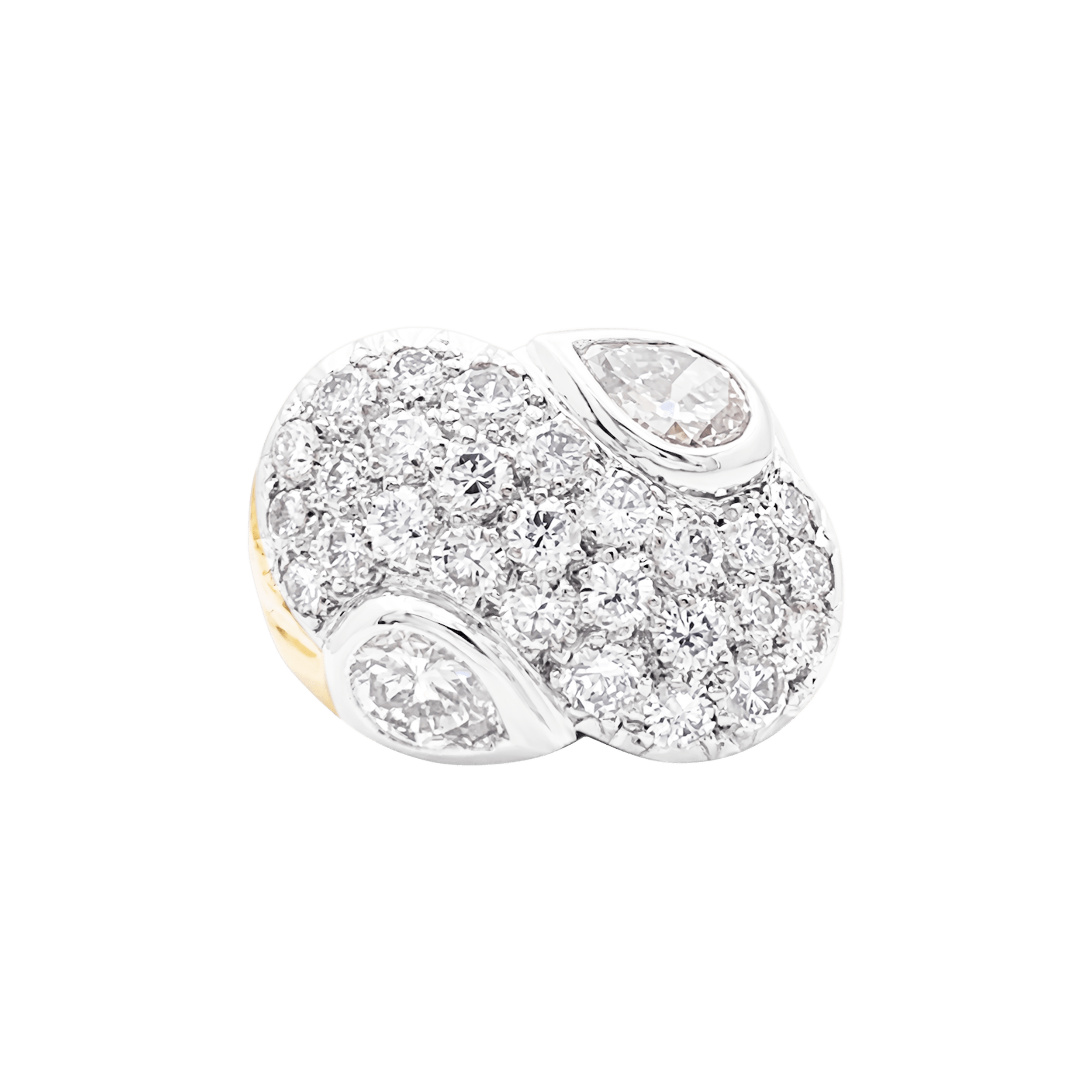 Bague or jaune, platine et diamants poire et brillant.