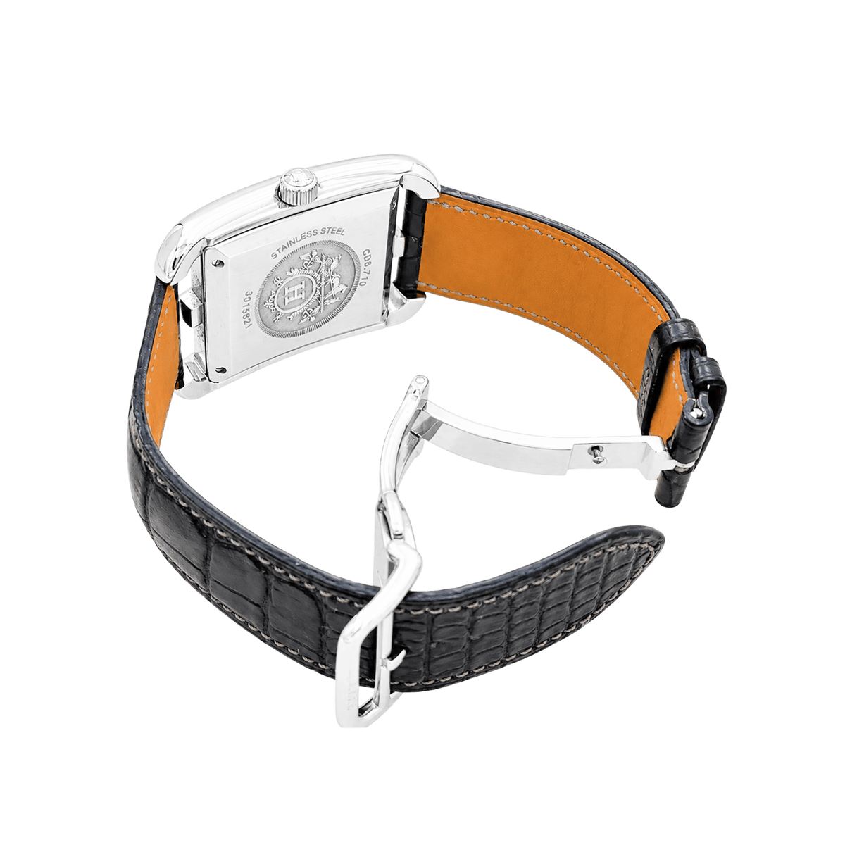Montre Homme Hermès, "Cape Cod", acier, cuir. Très grand modèle.
