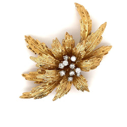 Van Cleef & Arpels Diamond Gold Floral Motif Brooch - Castafiore