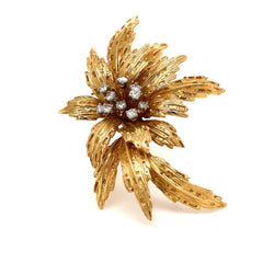 Van Cleef & Arpels Diamond Gold Floral Motif Brooch - Castafiore