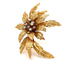 Van Cleef & Arpels Diamond Gold Floral Motif Brooch - Castafiore