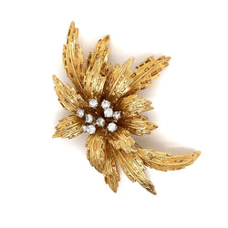 Van Cleef & Arpels Diamond Gold Floral Motif Brooch - Castafiore