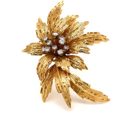 Van Cleef & Arpels Diamond Gold Floral Motif Brooch - Castafiore