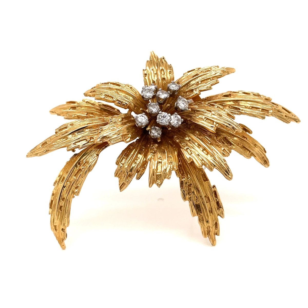 Van Cleef & Arpels Diamond Gold Floral Motif Brooch - Castafiore