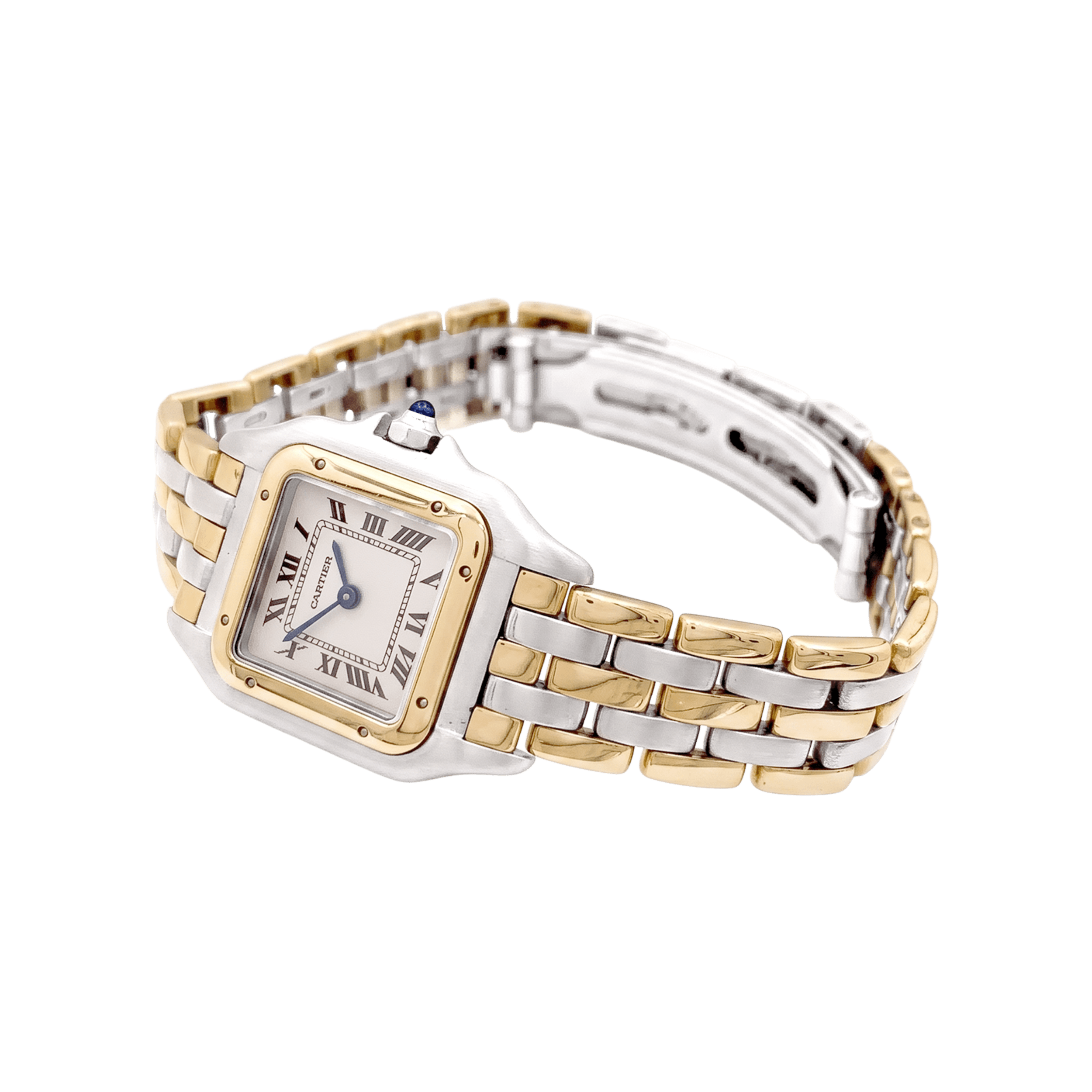 Montre Cartier, "Panthère", acier et or jaune trois rangs.