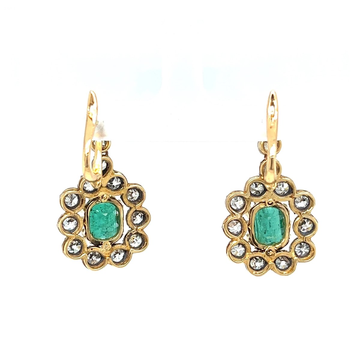 Victorian Certificate Emerald Diamond Gold Drop Earrings, 1900s - Castafiore