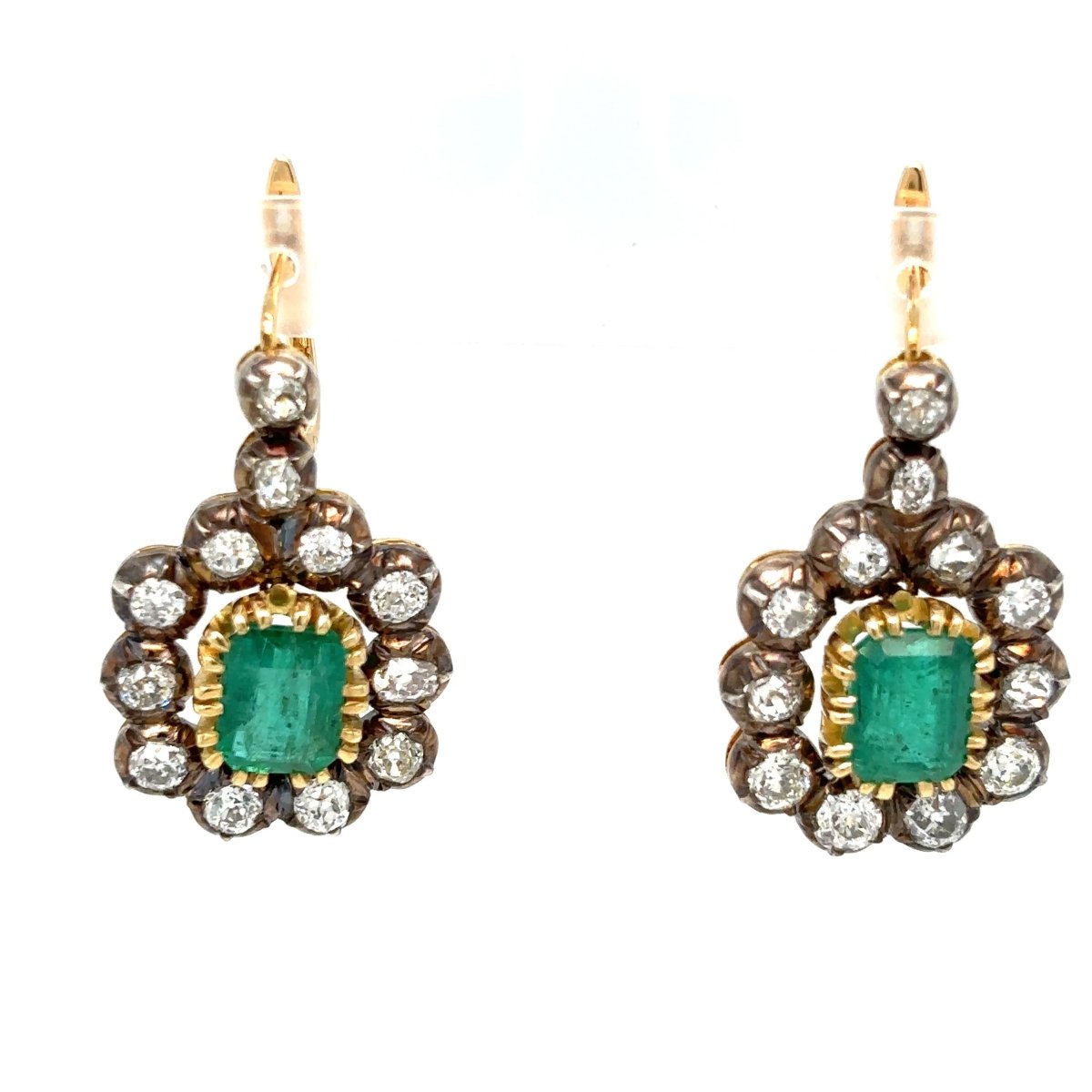 Victorian Certificate Emerald Diamond Gold Drop Earrings, 1900s - Castafiore