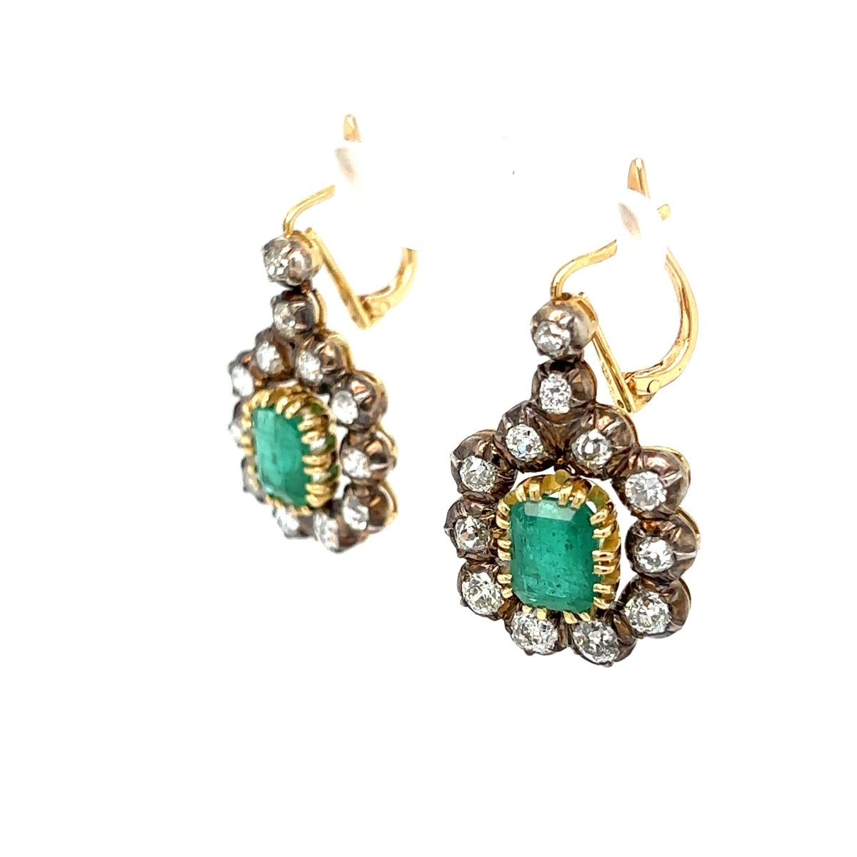 Victorian Certificate Emerald Diamond Gold Drop Earrings, 1900s - Castafiore