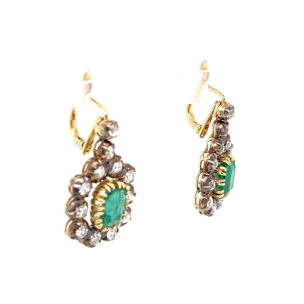 Victorian Certificate Emerald Diamond Gold Drop Earrings, 1900s - Castafiore