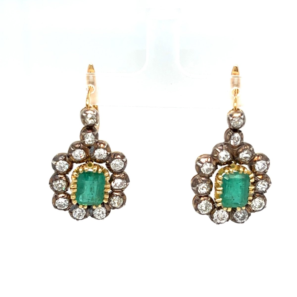 Victorian Certificate Emerald Diamond Gold Drop Earrings, 1900s - Castafiore