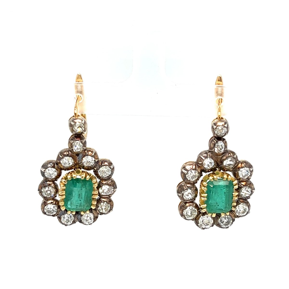 Victorian Certificate Emerald Diamond Gold Drop Earrings, 1900s - Castafiore