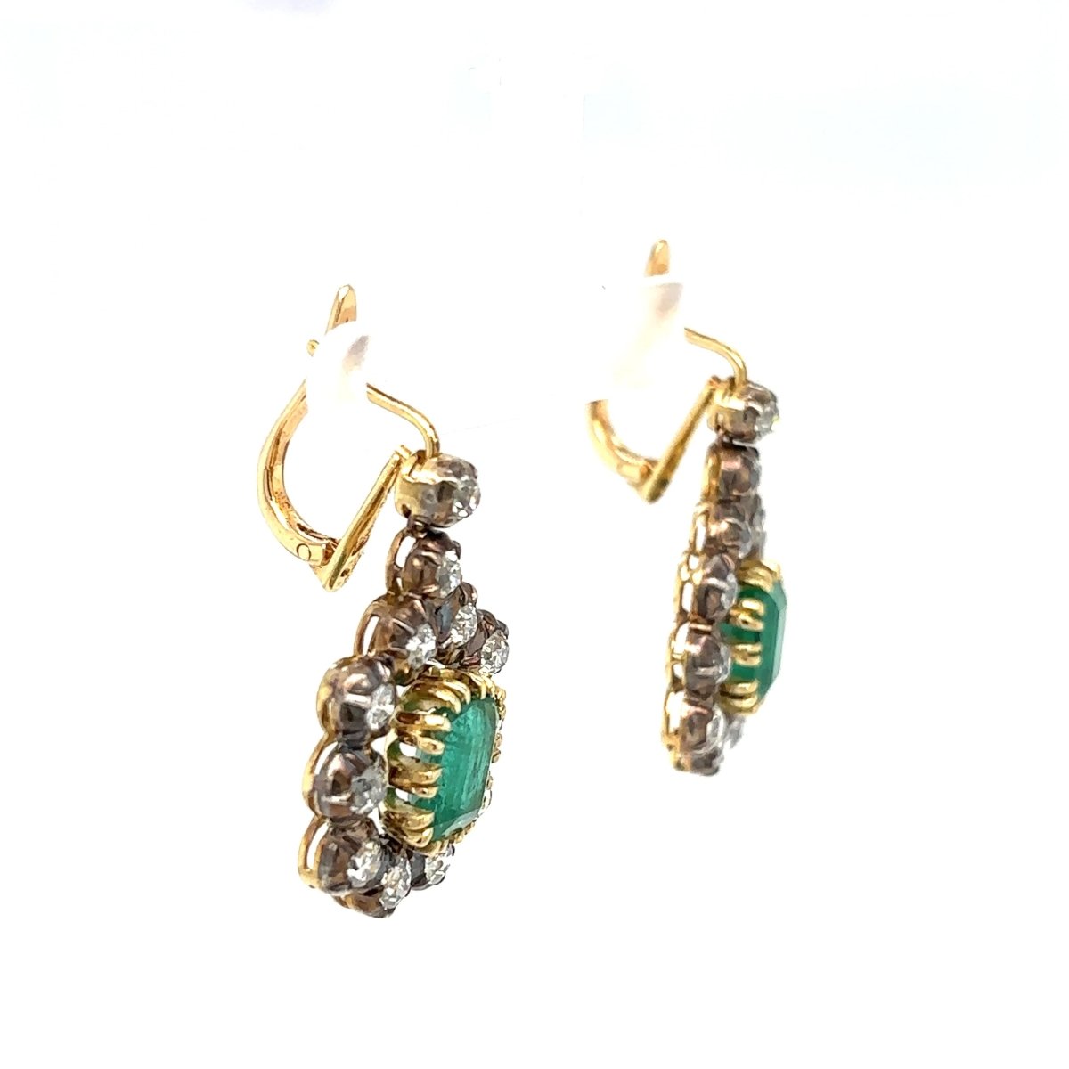 Victorian Certificate Emerald Diamond Gold Drop Earrings, 1900s - Castafiore