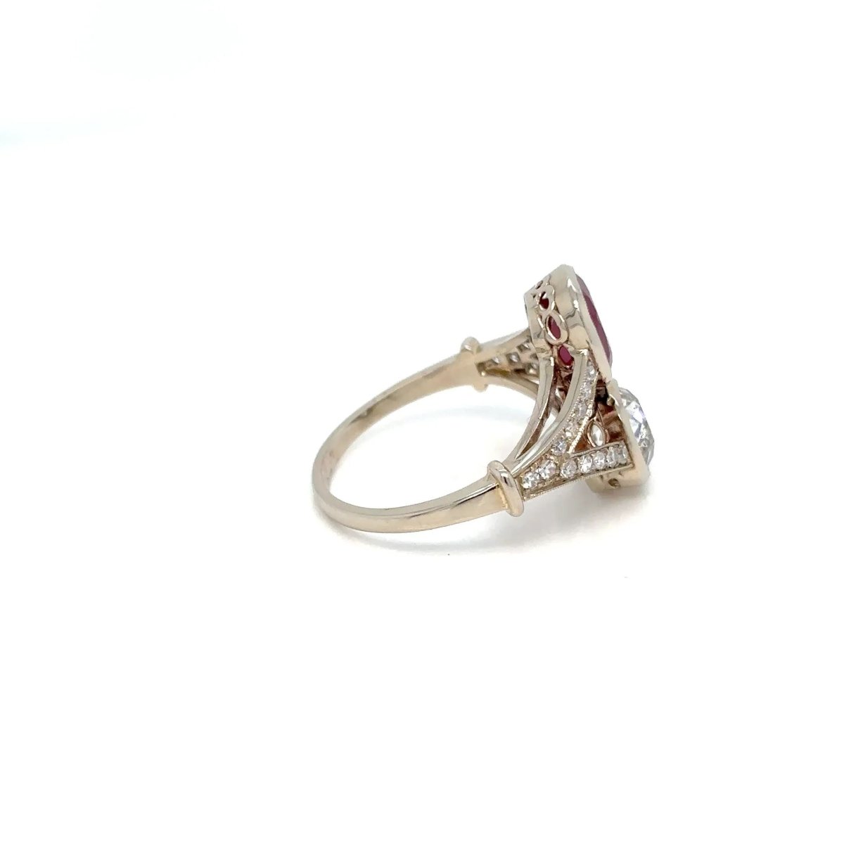 Victorian Certified Natural Unheated Ruby Diamond Vous et Moi Ring - Castafiore