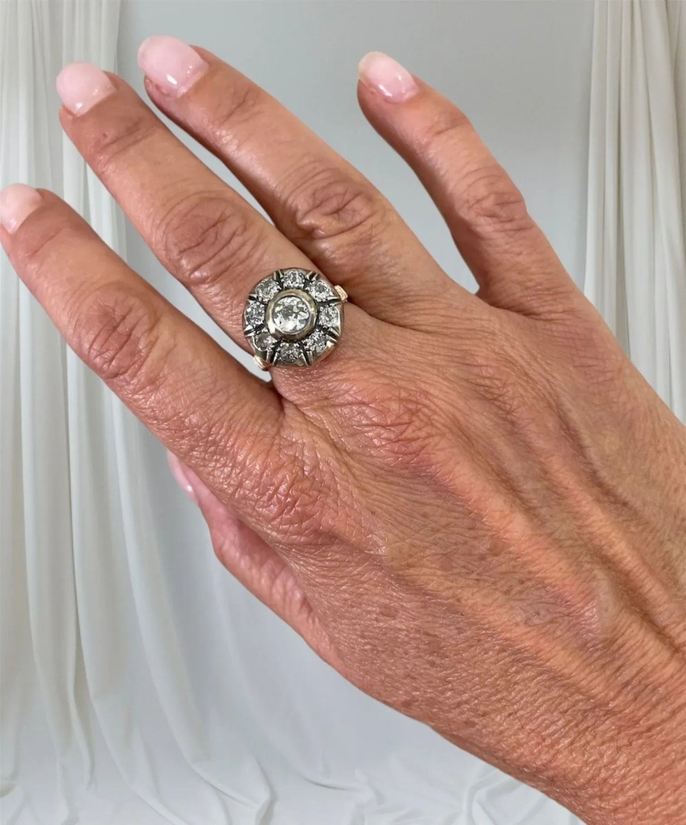 Victorian Diamond Gold and Silver Ring and Earrings Set - Castafiore