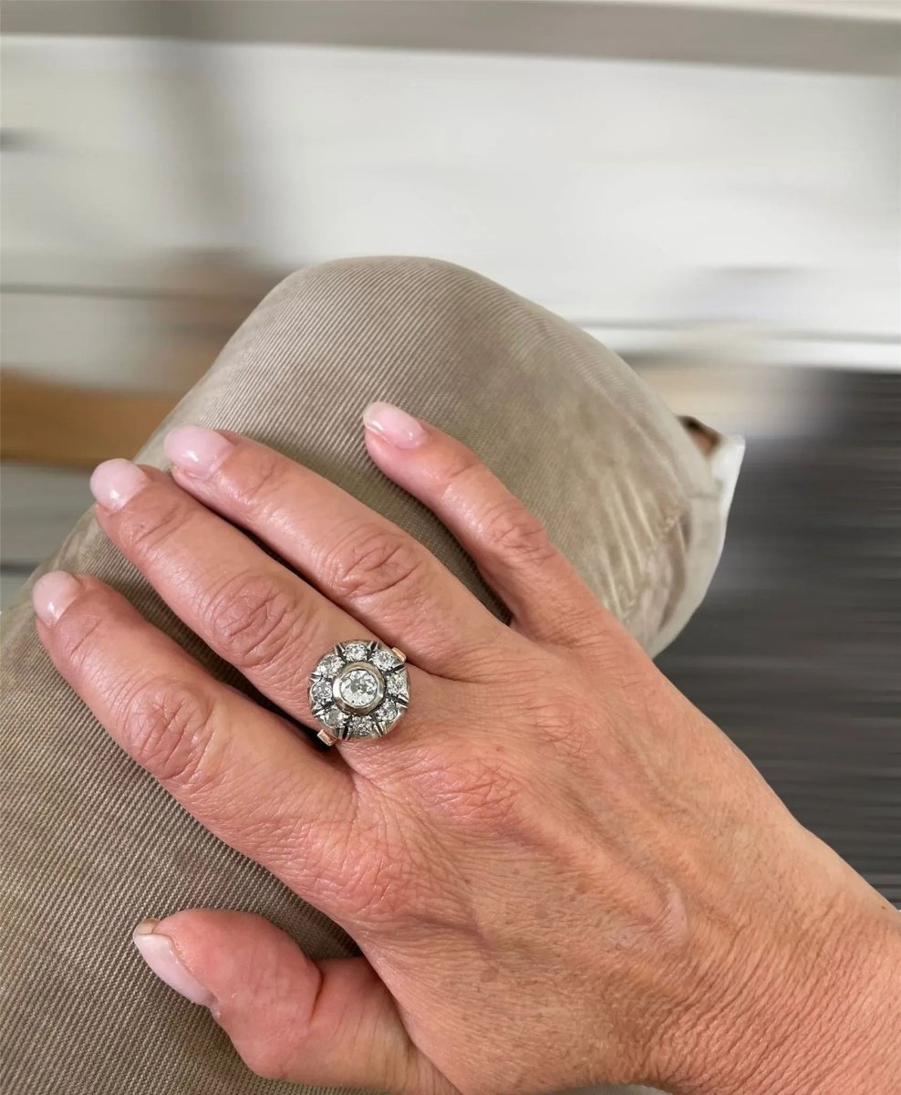 Victorian Diamond Gold and Silver Ring and Earrings Set - Castafiore