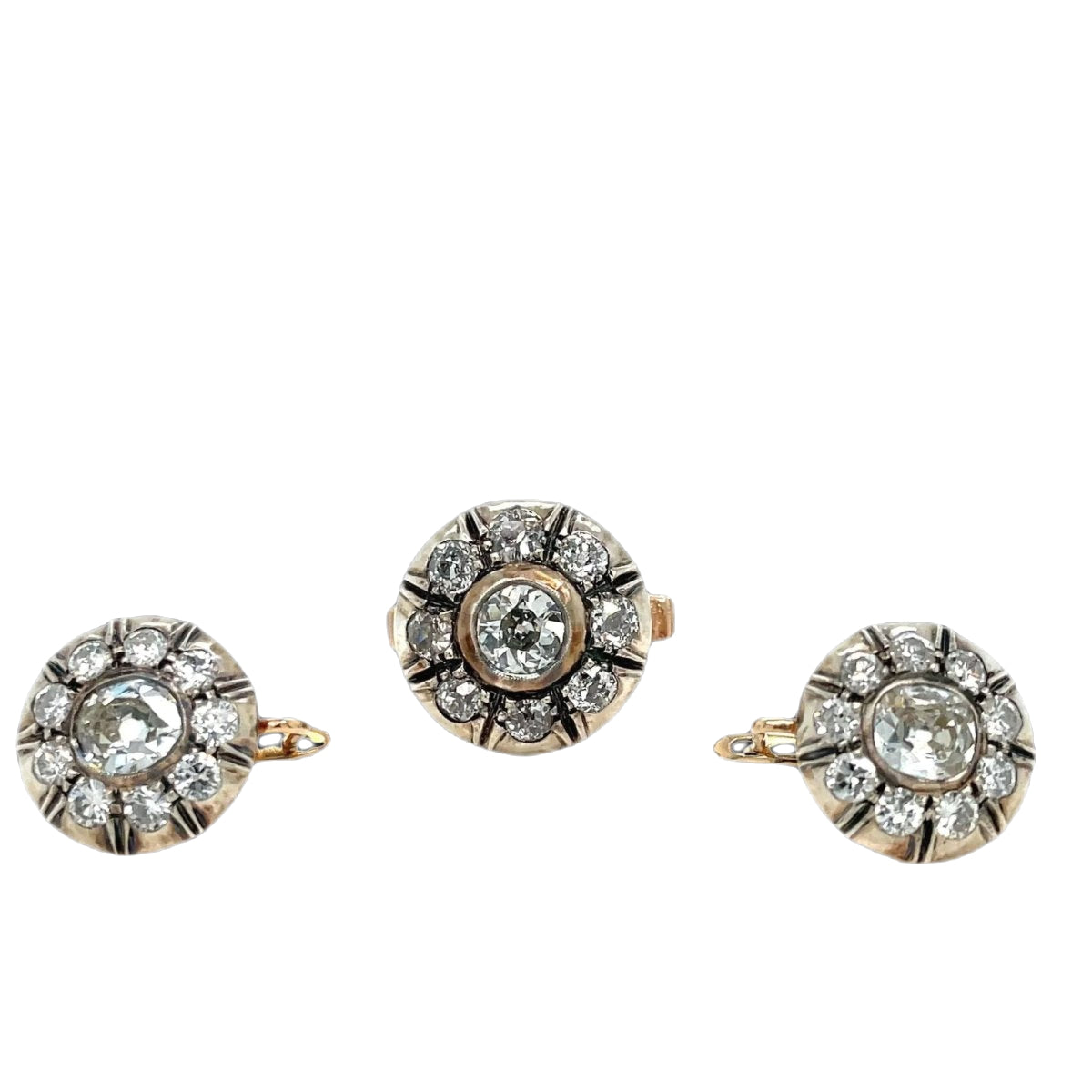 Victorian Diamond Gold and Silver Ring and Earrings Set - Castafiore