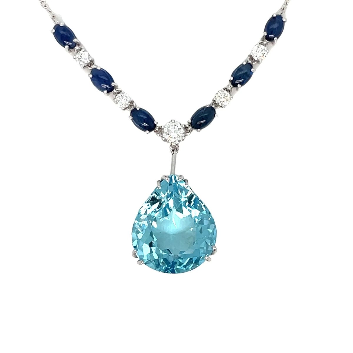 Vintage 12 Carat Aquamarine Diamond Sapphire Pendant Necklace - Castafiore